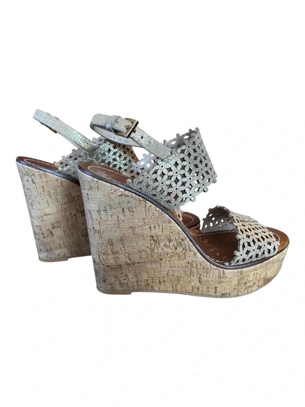 Tory Burch gold Daisy platform wedge